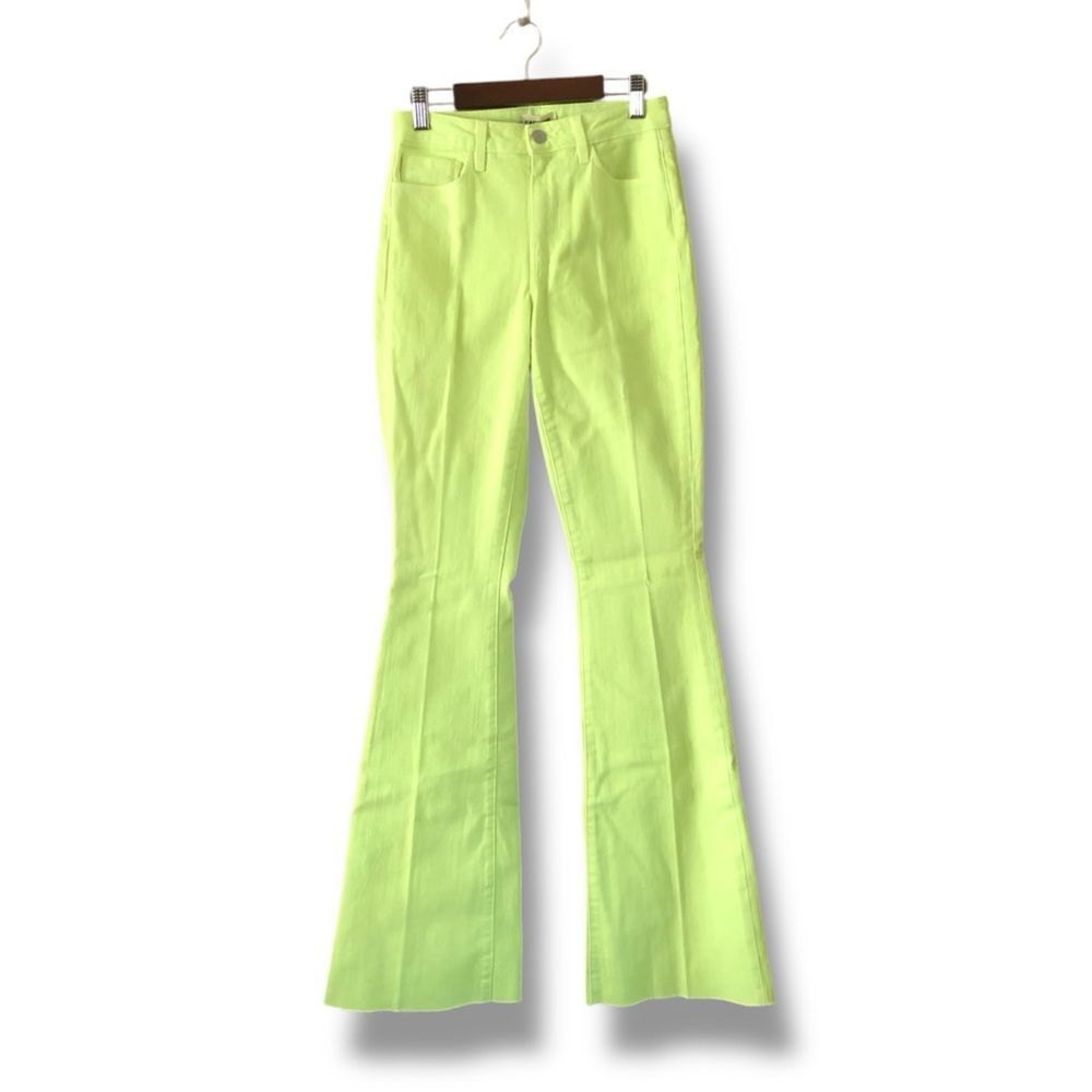 L'Agence Bell High Rise Flare Jeans Chartreuse NWT Size 25 Retro Dopamine Neon